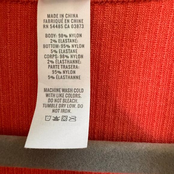 Aerie Offline Seamless Cable Square Neck Long Sleeve Crop Top Coral Orange Sz L - Picture 10 of 11